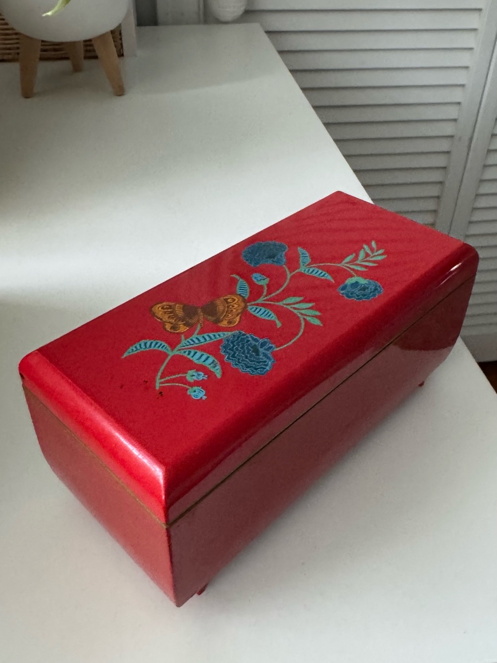 Otagiri Golden Butterfly /Red Lacquerware Music Box 5"x 3"  Vintage